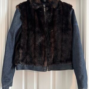 Iceberg Brown Faux Fur and Denim Jacket